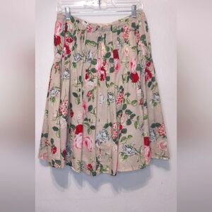 CAbi Floral Midi Skirt - Red and Green on Beige